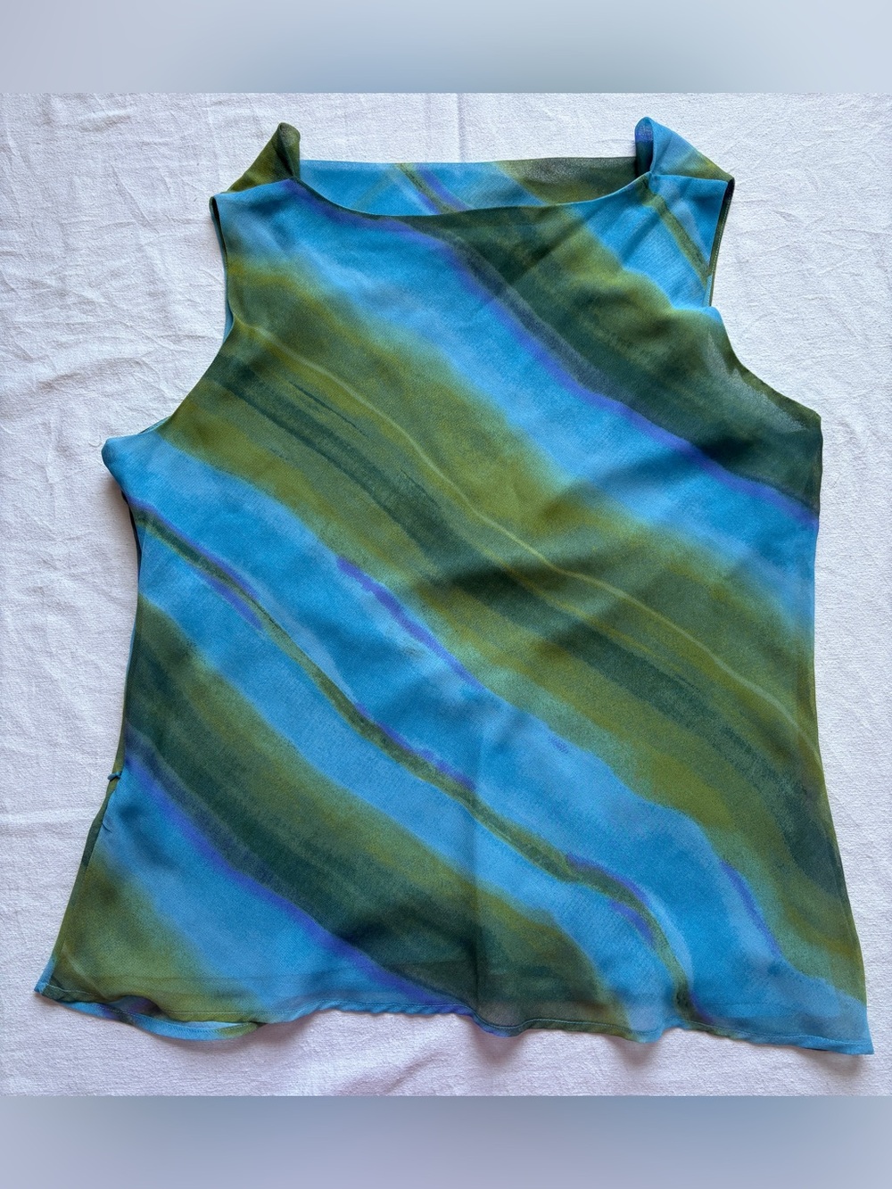 Mirasol Bright Blue Sleeveless Cowl Neck Top SZ L, elegant, cena, cóctel - Picture 5 of 12